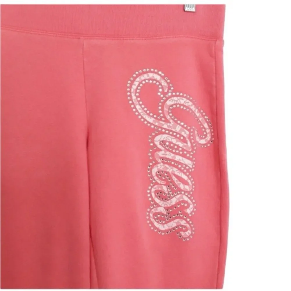 Guess Coral Capri Spellout Logo Gem Joggers EUC sz M